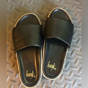 Beek Black Pelican Platform Jute Slide Sandals BLK Sz 7